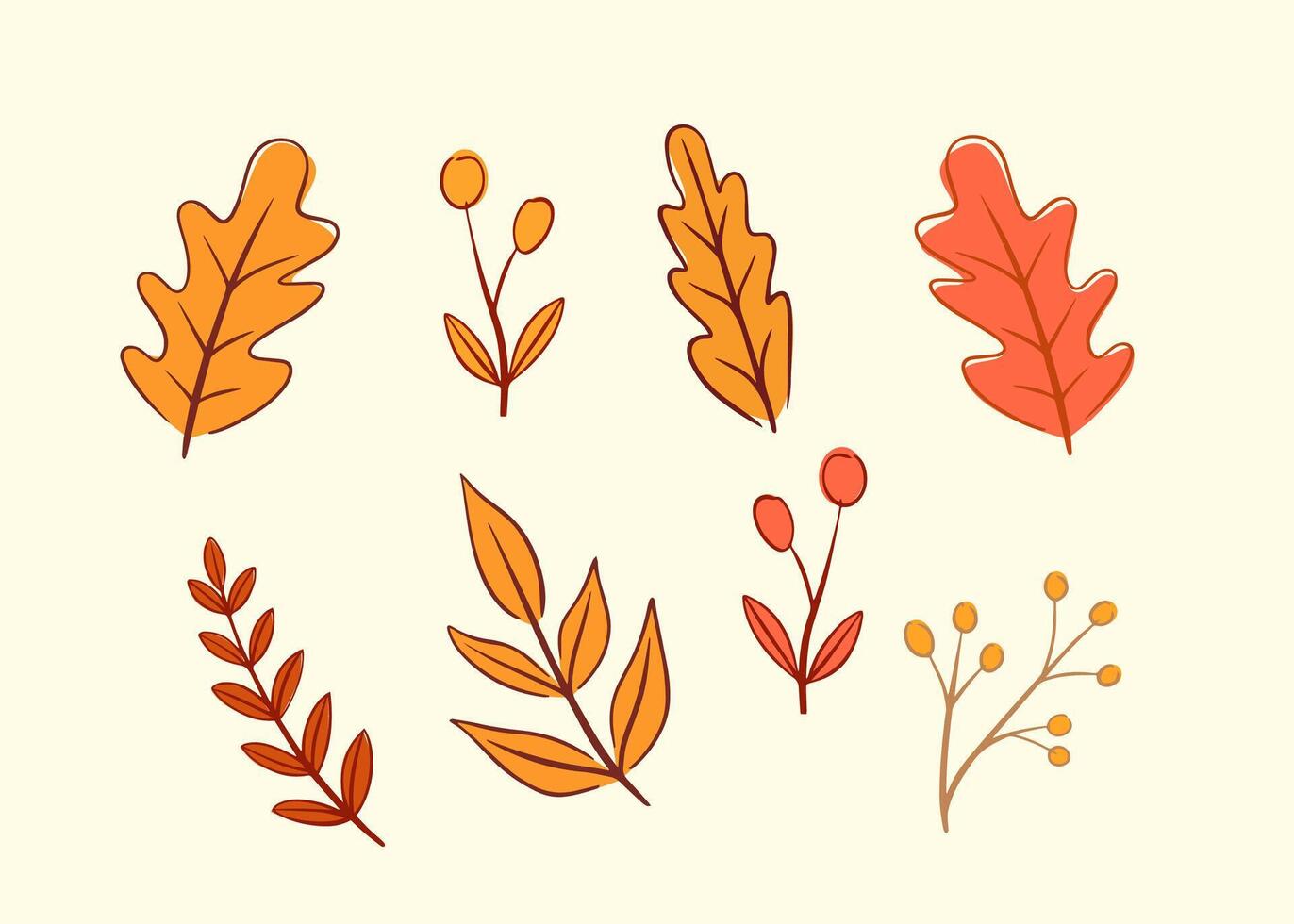 hand- getrokken gemakkelijk herfst bladeren verzameling vector