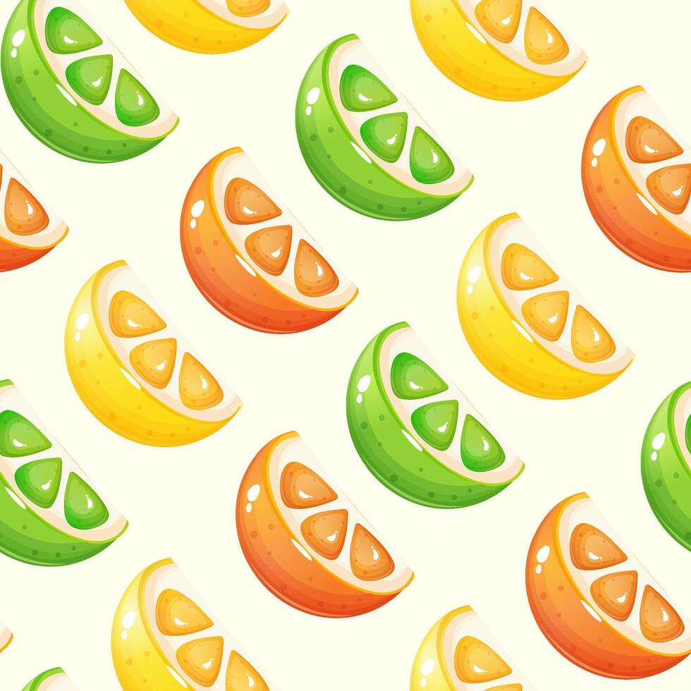 naadloos citrus plak patroon. afdrukken, achtergrond met vrede van limoen, citroen, oranje vector