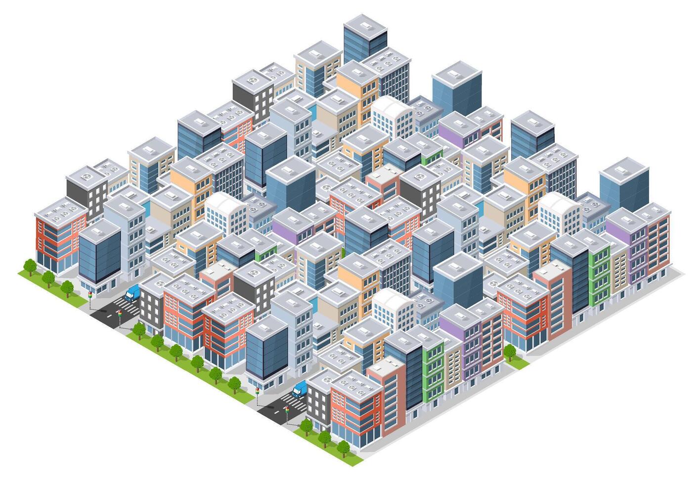 isometrische 3d illustratie van het stadsdeel met huizen vector