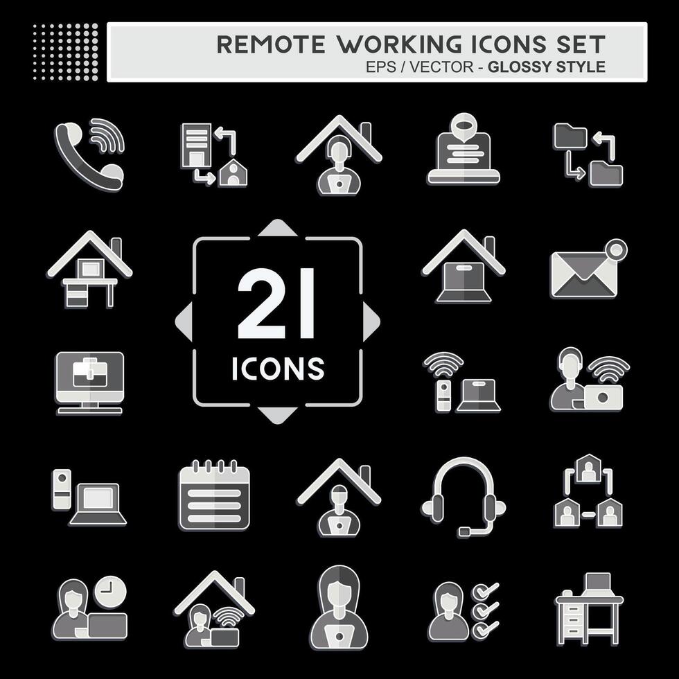 icoon reeks afgelegen werken. verwant naar technologie symbool. glanzend stijl. gemakkelijk ontwerp illustratie vector