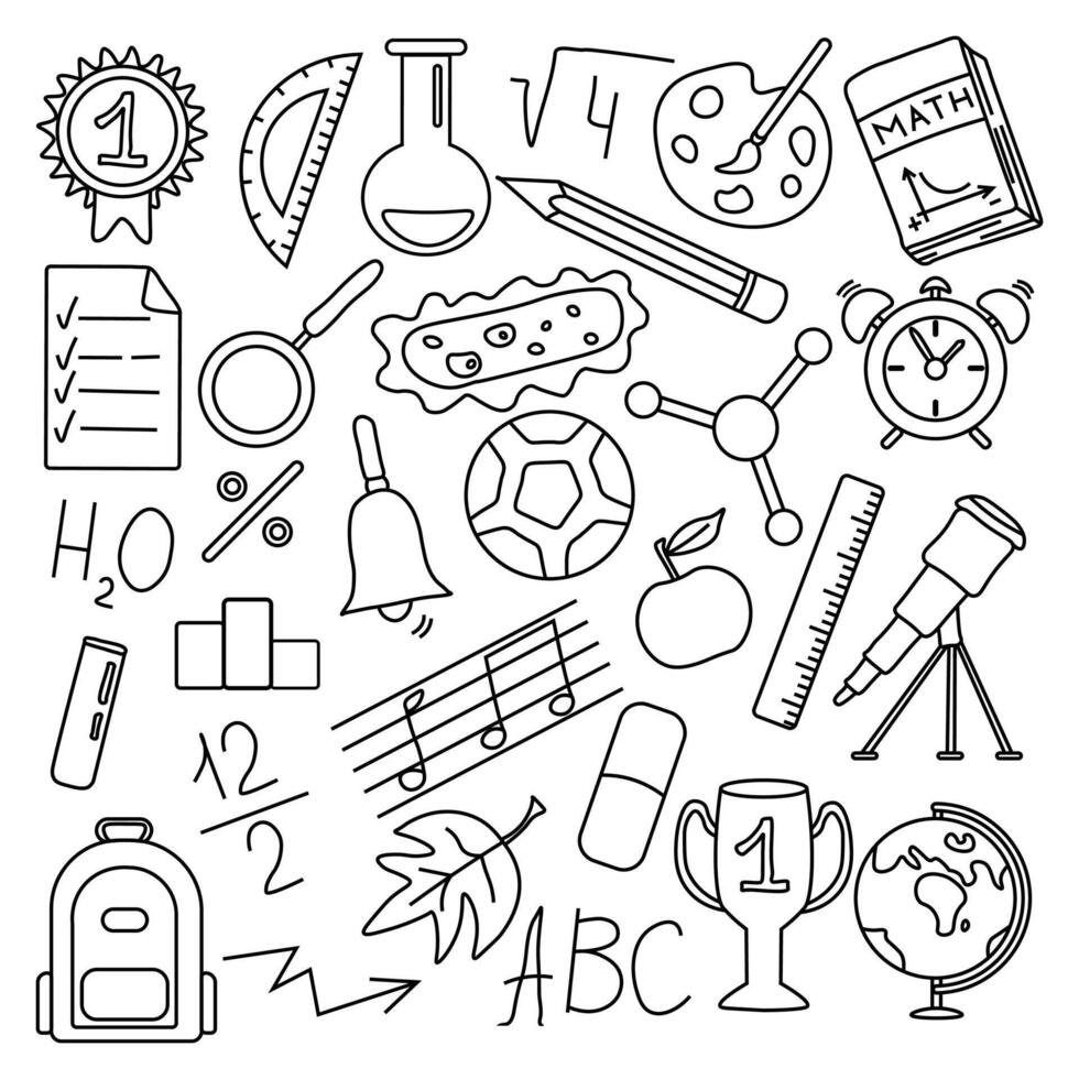 school- pictogrammen. hand- getrokken tekening school- achtergrond. onderwijs illustratie vector