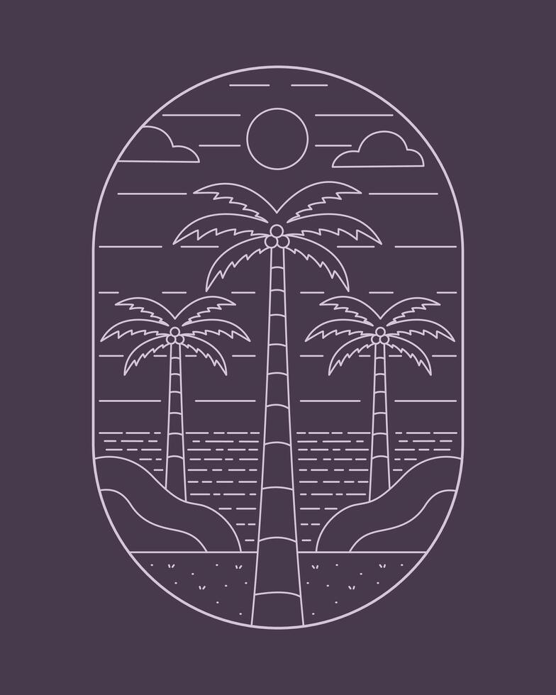 visie de strand in zomer, drie kokosnoot boom, zee, zand, lucht ontwerp voor t overhemd insigne lap sticker vector
