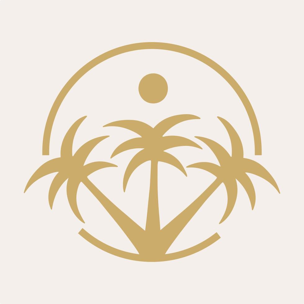 drie palm Verenigde in een kader logo voor zomer strand thema vector