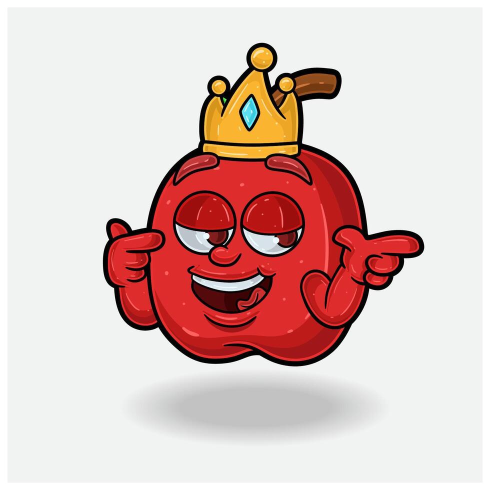 zelfvoldaan uitdrukking met appel fruit kroon mascotte karakter tekenfilm. vector
