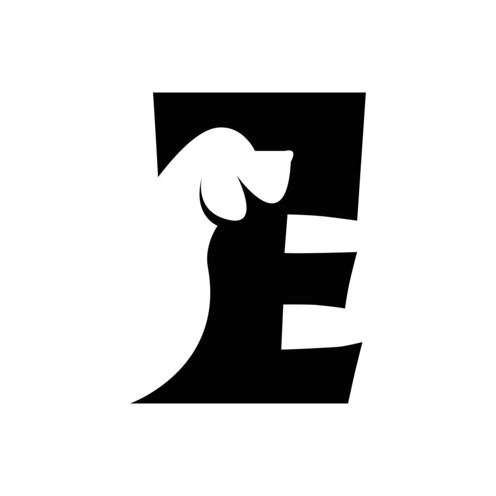 e brief met een negatief ruimte hond logo vector