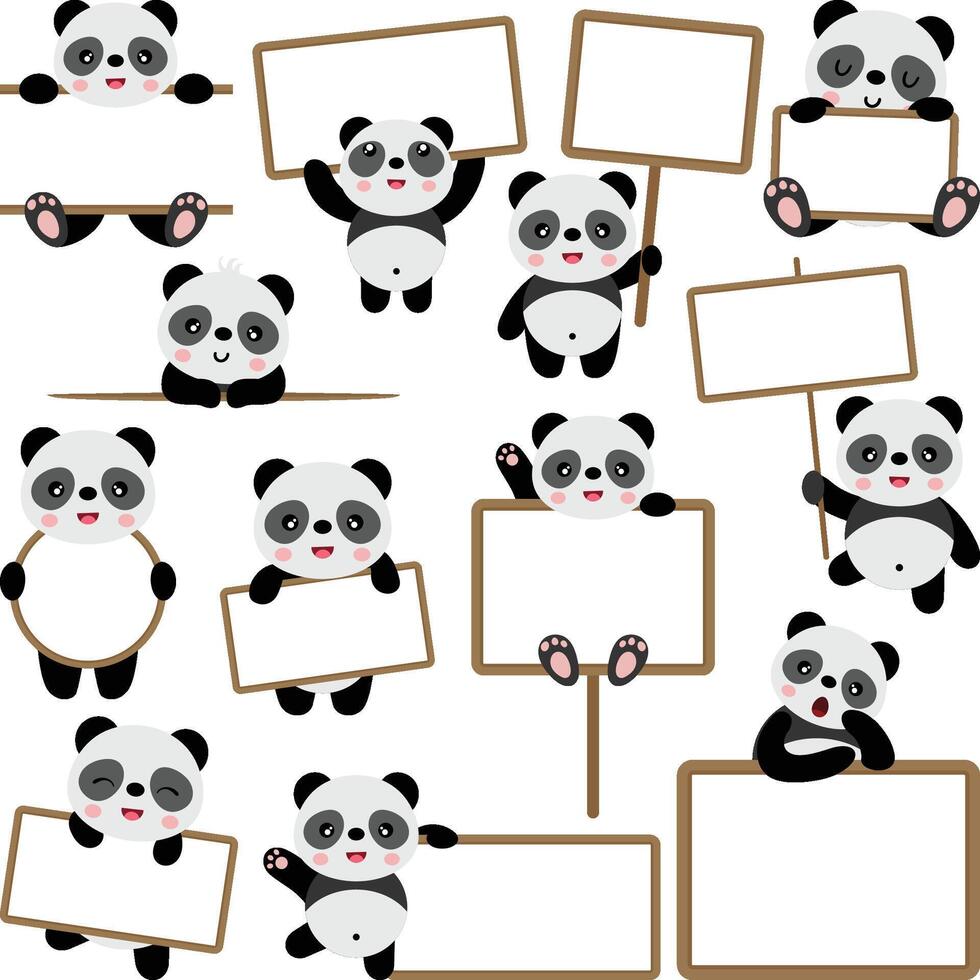 reeks digitaal collage van panda met blanco banners vector