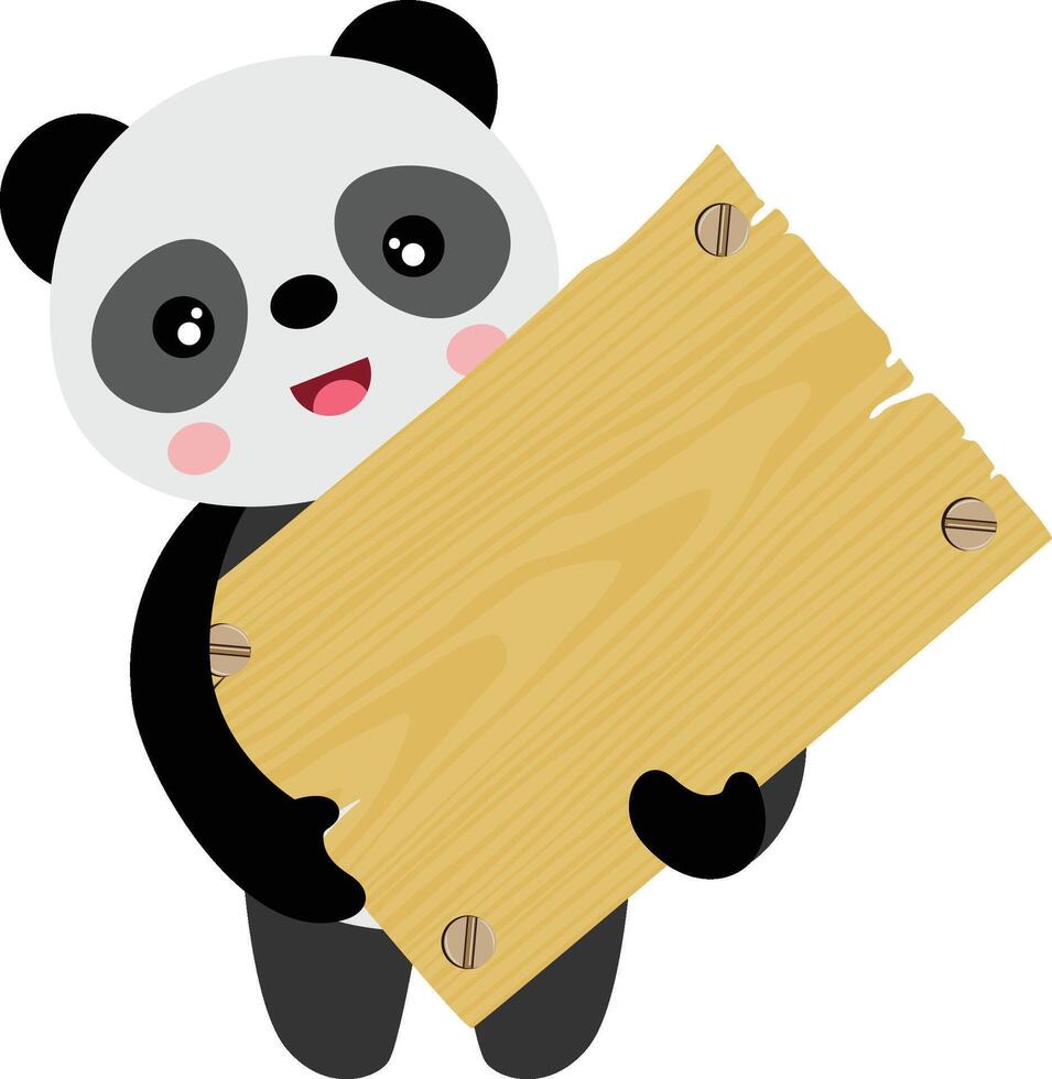 grappig panda Holding een houten teken bord vector