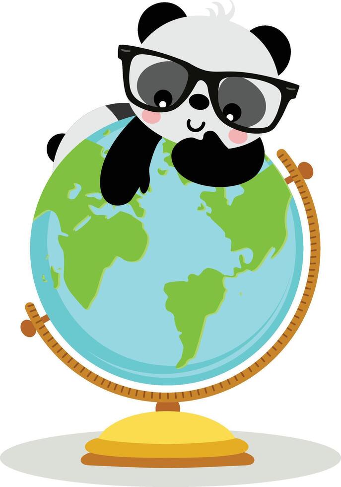 schattig panda Aan de wereld wereldbol vector