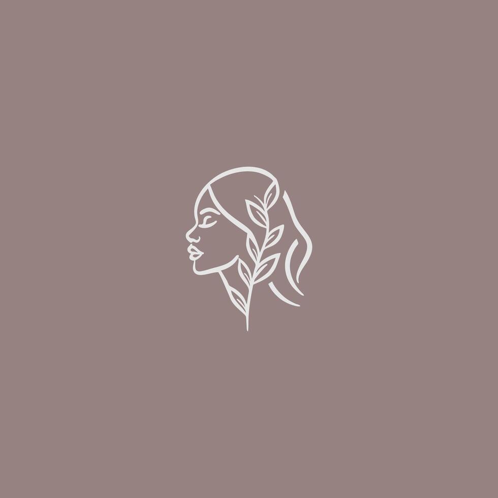 schoonheid vrouw gezicht met blad logo ontwerp voor spa. vector