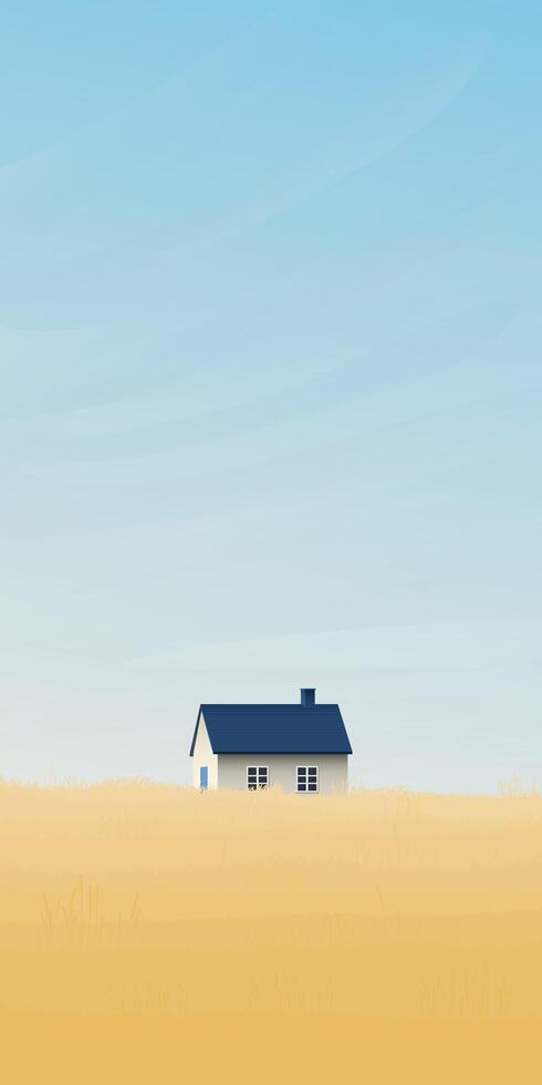 tarwe veld- met land huis en blauw lucht verticaal achtergrond hebben blanco ruimte. platteland zomer achtergrond goud kleuren graan natuur. herfst landbouw landschap. vector