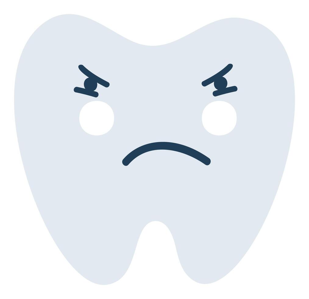 grijs jaloers tand emoji icoon. schattig tand karakter. voorwerp geneeskunde symbool vlak kunst. tekenfilm element voor tandheelkundig kliniek ontwerp, poster vector