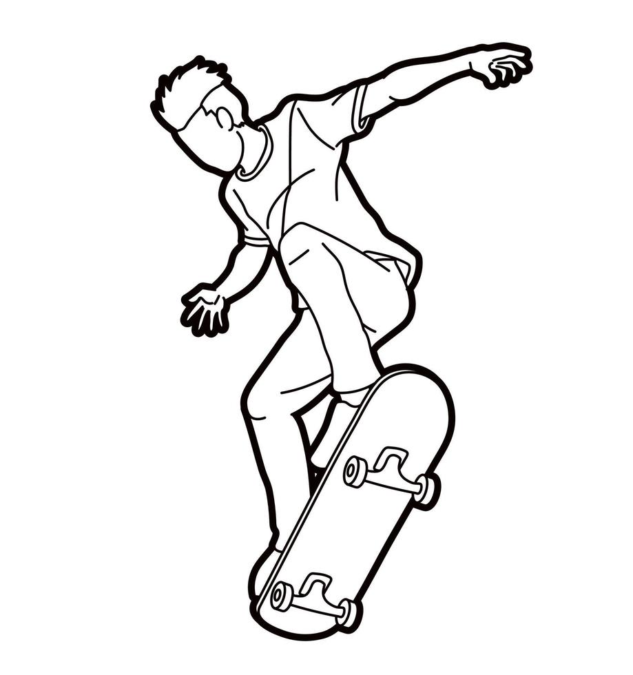 skateboarder die skateboard extreme sportactie speelt vector