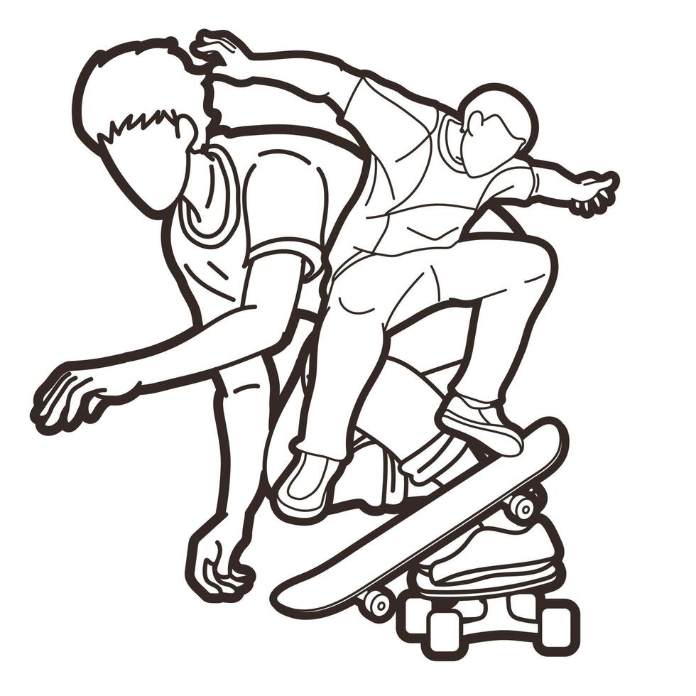 schets skateboard spelers extreme sport actie vector