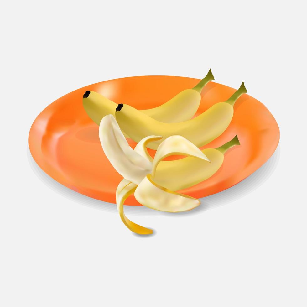 realistische banaan op een plastic bord vector