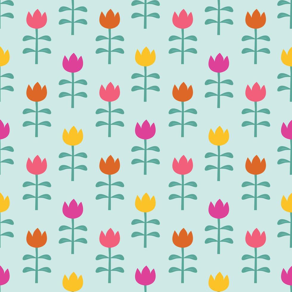 wijnoogst naadloos bloemen patroon met tulpen. een achtergrond van helder tulp bloemen Aan een blauw achtergrond. grafiek voor het drukken Aan oppervlakken en web ontwerp. vector