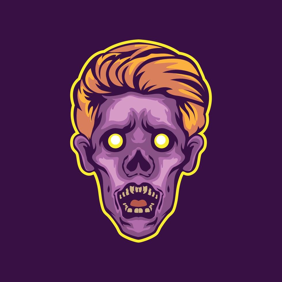 zombie hoofd mascotte met haar- illustratie vector