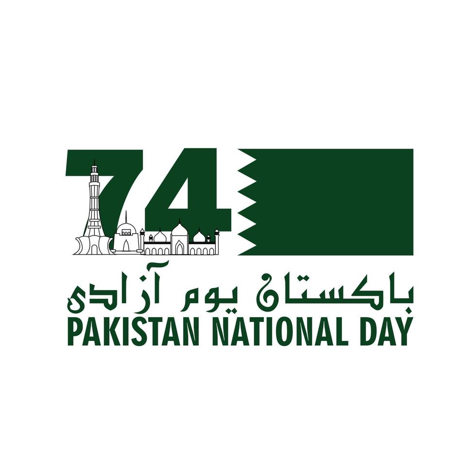 74 pakistan nationale feestdag, 14 augustus. urdu vertaling pakistan nationaal. vector illustratie