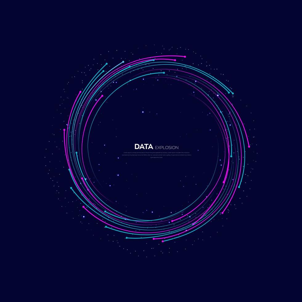 abstract vector explosie lijnen equalizer cirkelvorm geïsoleerde technische achtergrond. visualisatie van big data-algoritmen. vectorillustratie in concept van technologie, kwantumwetenschap.