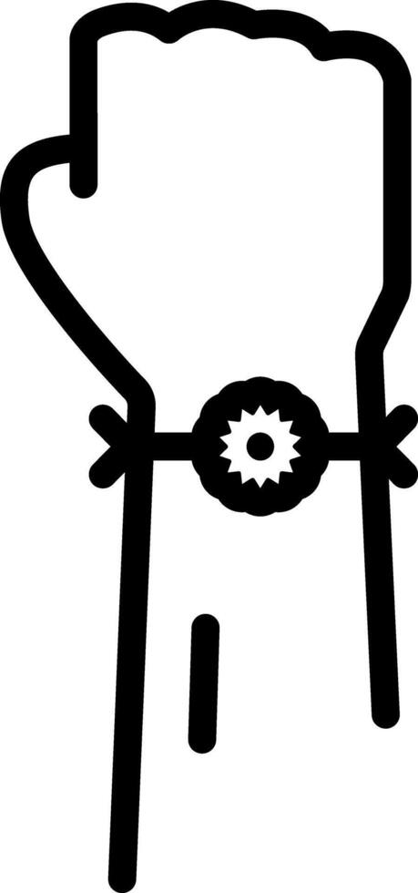 zwart lijn icoon voor rakhi in hand- vector