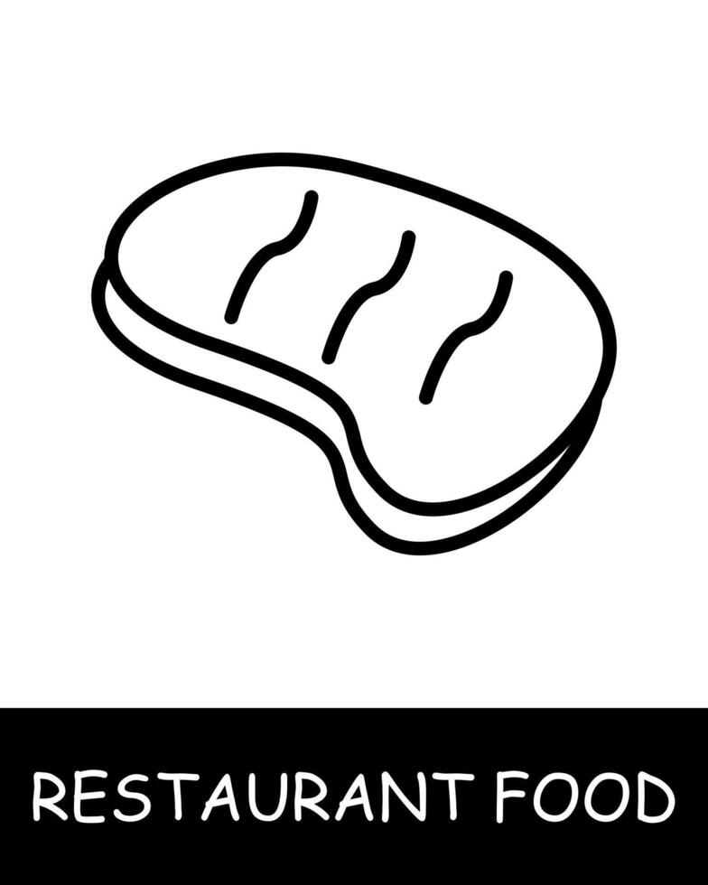 restaurant gerecht, steak icoon. medium bijzonder, heet gerecht, fijnproever vakmanschap, culinaire creativiteit, eenvoud, silhouet, tussendoortje, fijnproever voedsel. verrukkelijk, ongebruikelijk voedsel concept. vector