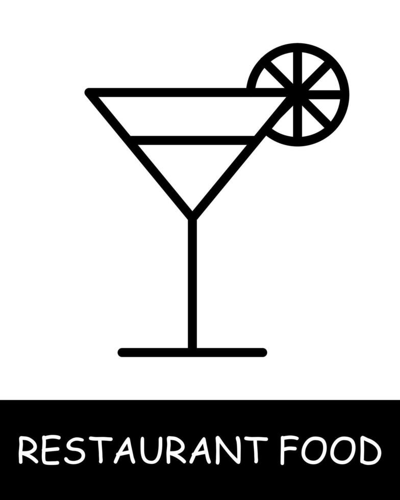 restaurant gerecht, drankje, glas icoon. cocktail, rietje, fijnproever vakmanschap, culinaire creativiteit, eenvoud, silhouet, tussendoortje, fijnproever voedsel. verrukkelijk, ongebruikelijk voedsel concept. vector