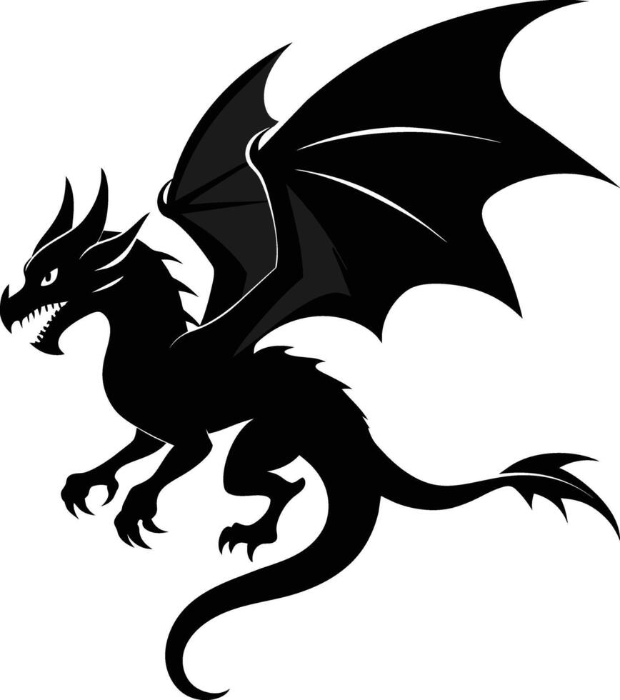 een zwart en wit silhouet van een draak vector