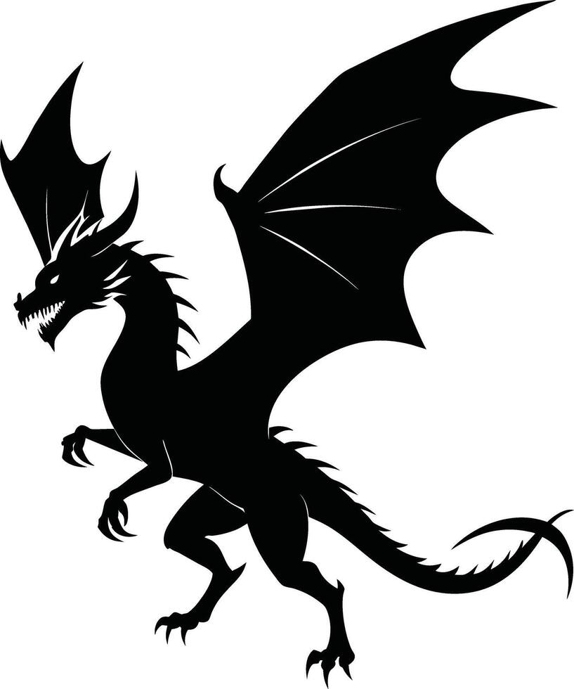 een zwart en wit silhouet van een draak vector