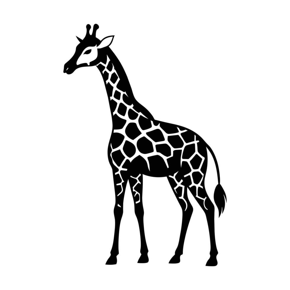 een giraffe met een zwart en wit tekening Aan wit achtergrond vector