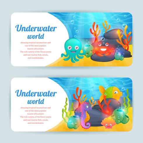 Onderwater zeedieren horizontale banners instellen vector