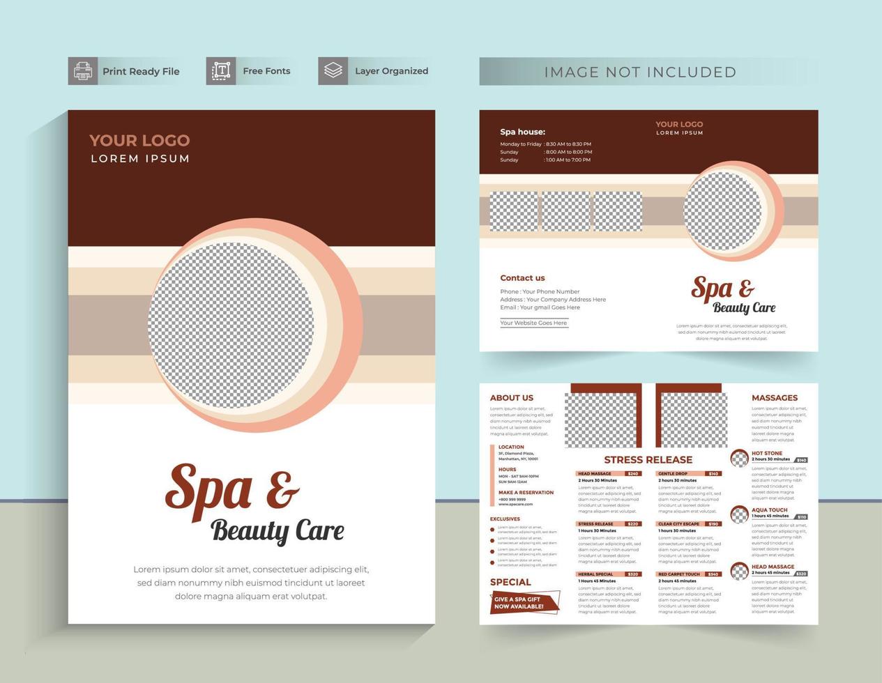 spa massage dubbelgevouwen brochure vector