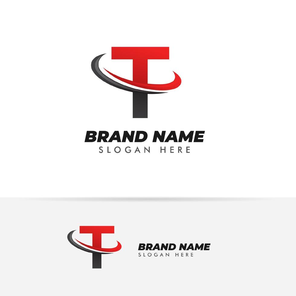 letter t-logosymbool met swoosh-ontwerpen vector