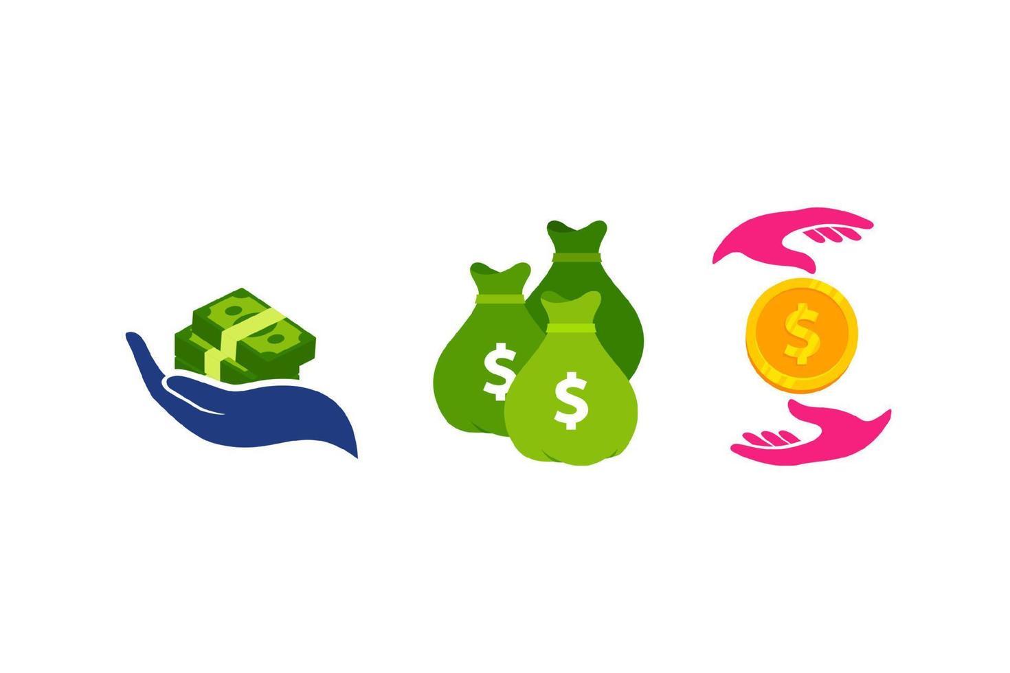 hand geld vector logo pictogram ontwerp. geld tas pictogram symbool.