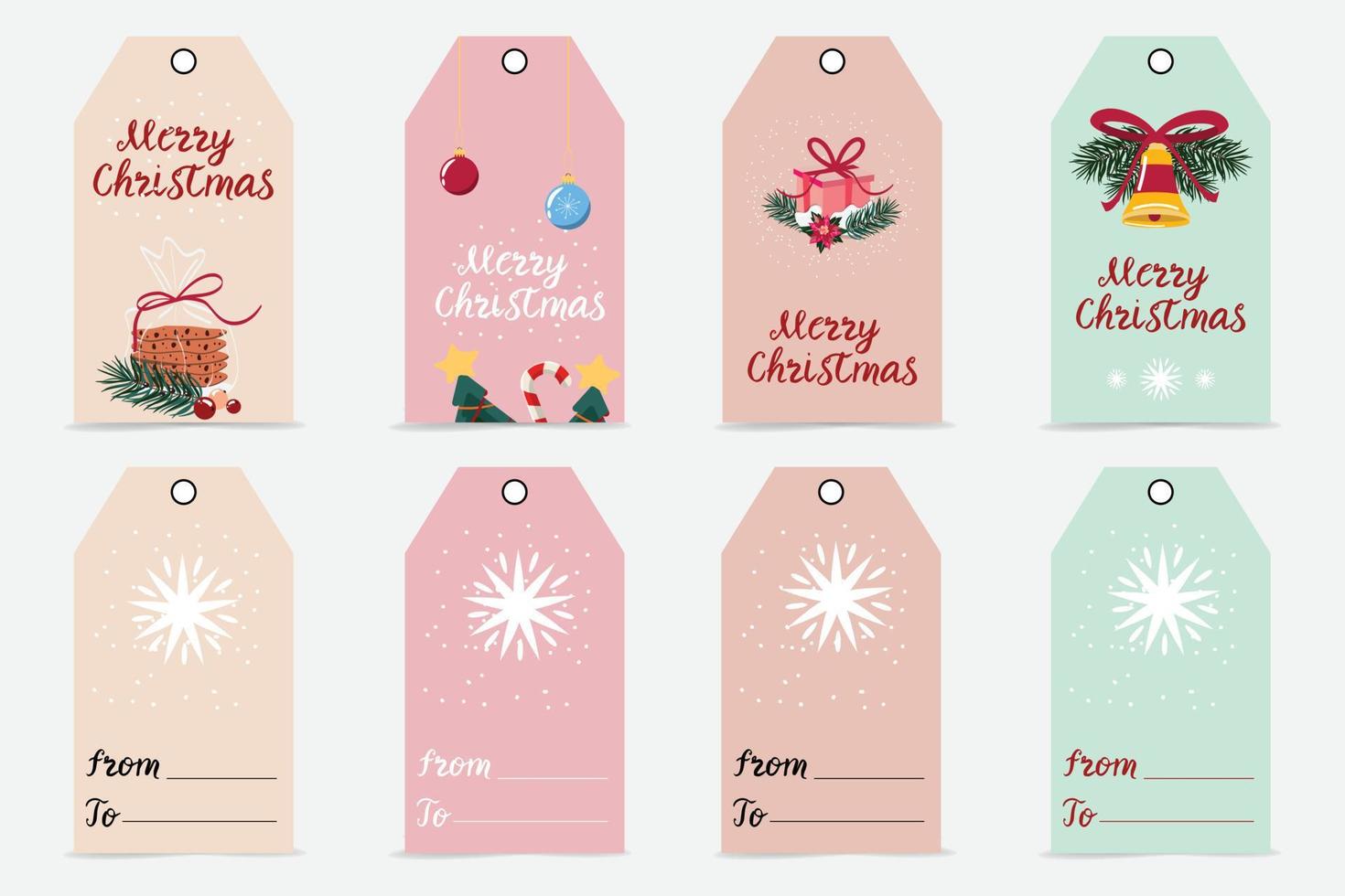 leuke kerst- en nieuwjaarsklare cadeaulabels. verzameling van 8 kerstlabels. voor geschenken, prenten, decoratie. vectorsjablonen. vector