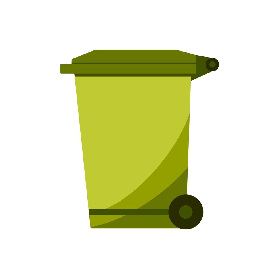 prullenbak voor afval en afval. straat plastic afvalbak op wieltjes. afvalcontainer. groene kleur icoon van afvalcontainer geïsoleerd op een witte achtergrond vector