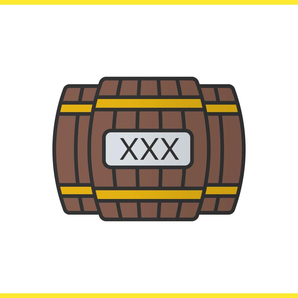 alcohol houten vaten kleur icoon. whisky- of rumvaten met xxx-teken. geïsoleerde vectorillustratie vector