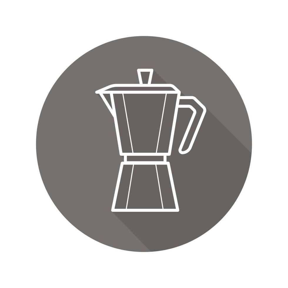 moka pot plat lineaire lange schaduw pictogram. klassiek koffiezetapparaat. vector lijn symbool