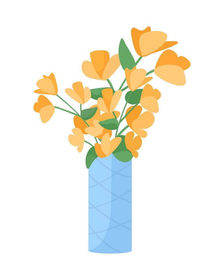 geglazuurde aardewerk vaas met bloeiende bloemen semi-egale kleur vectorobject vector