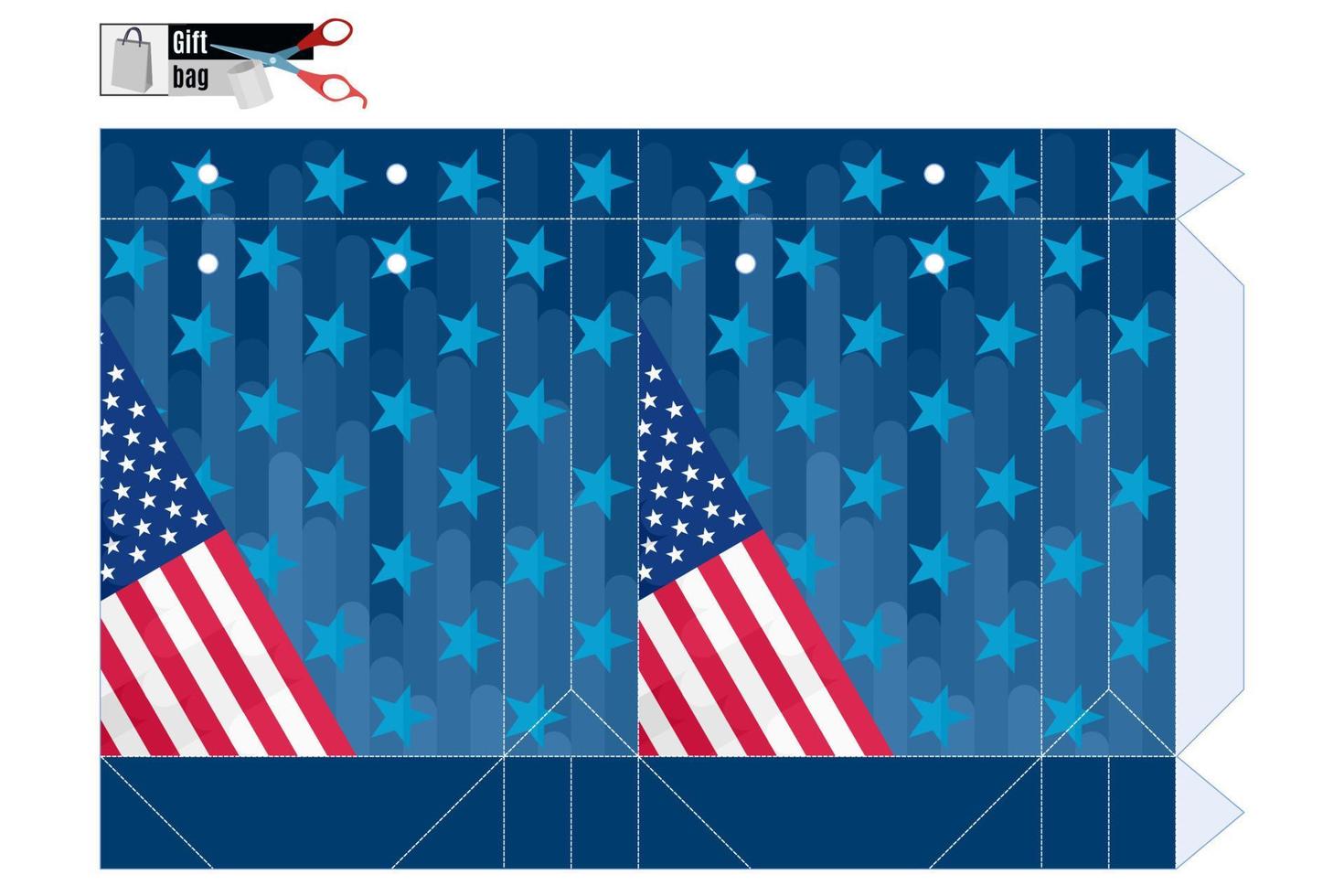 feestelijke doos winkelmandje te koop met vlag van amerika en sterren. stock afbeelding vector