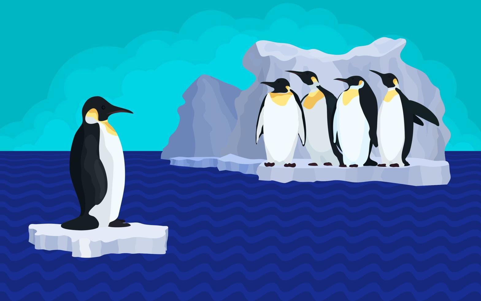 heldere illustratie van pinguïns op gletsjer opwarming van de aarde vector