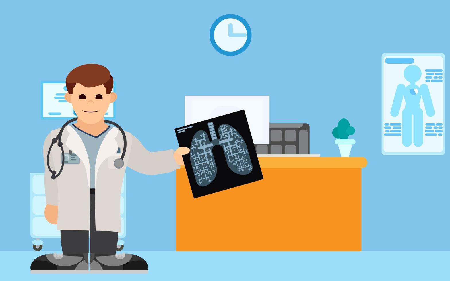 arts in vlakke stijl toont een röntgenfoto aan een patiënt vector