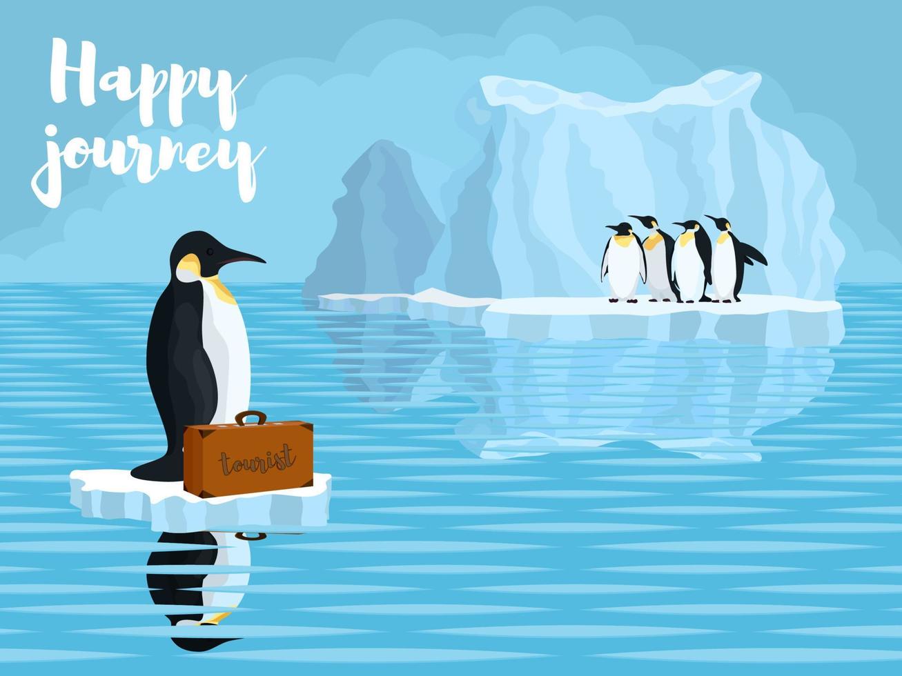 smelten van antarctica pinguïns in de sneeuw bij het water vector