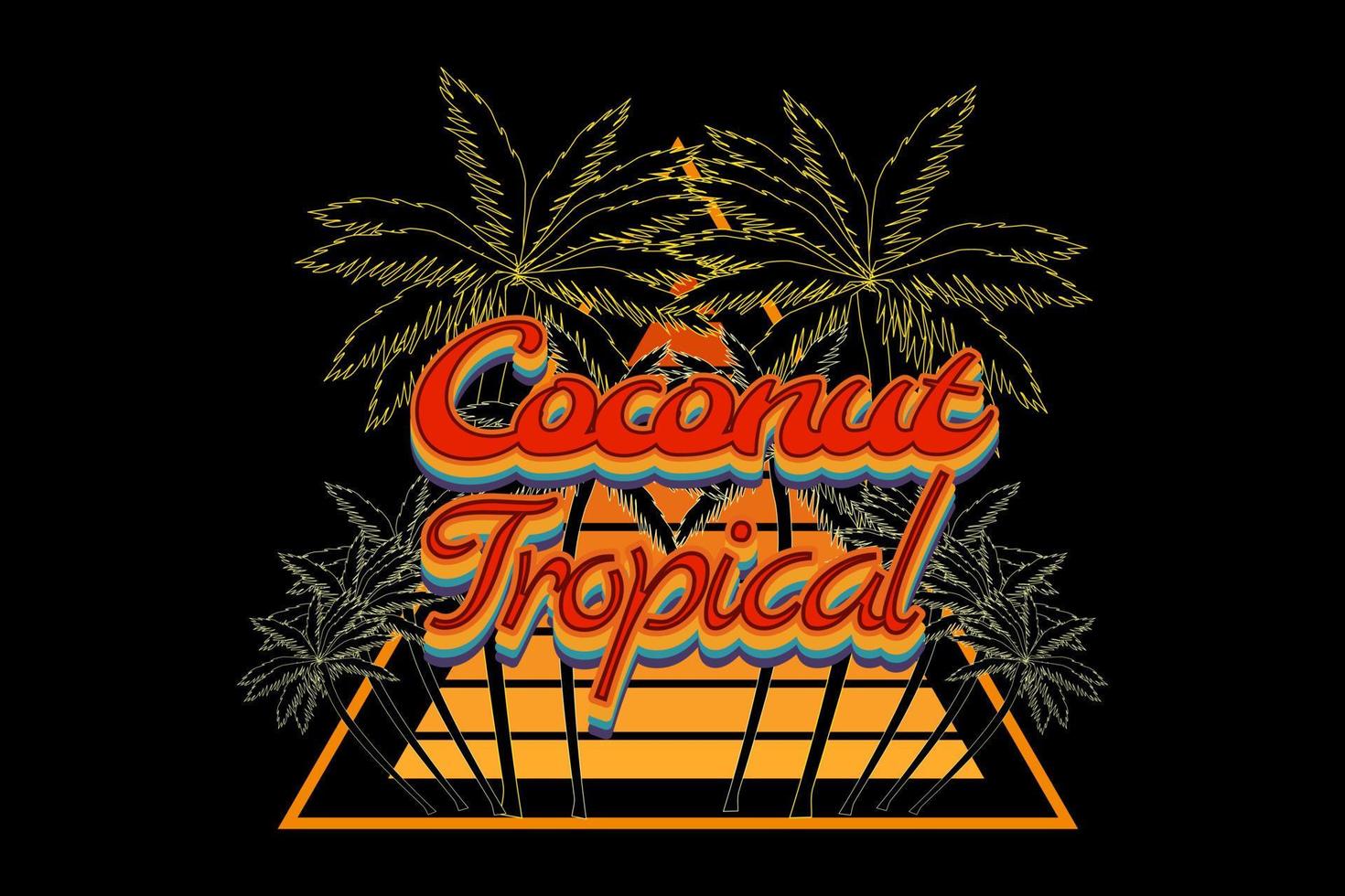 kokosnoot tropisch retro silhouet t-shirtontwerp vector