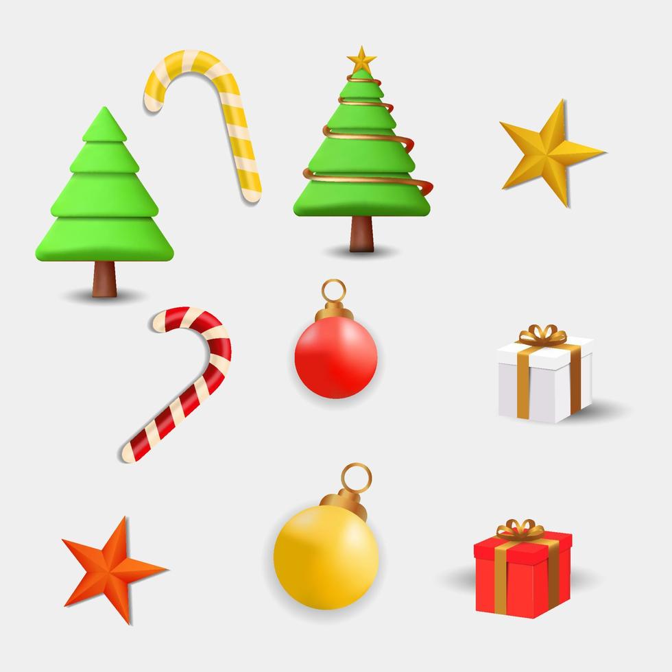 set van 3D-vector kerst-object. 3D-pictogram kerst vector