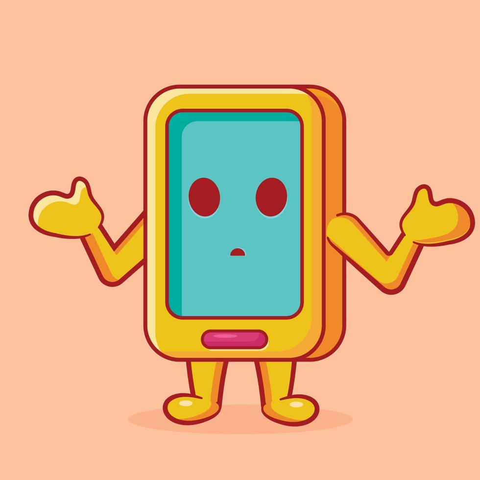 schattige smartphone mascotte met verwarde gebaar geïsoleerde cartoon vectorillustratie vector