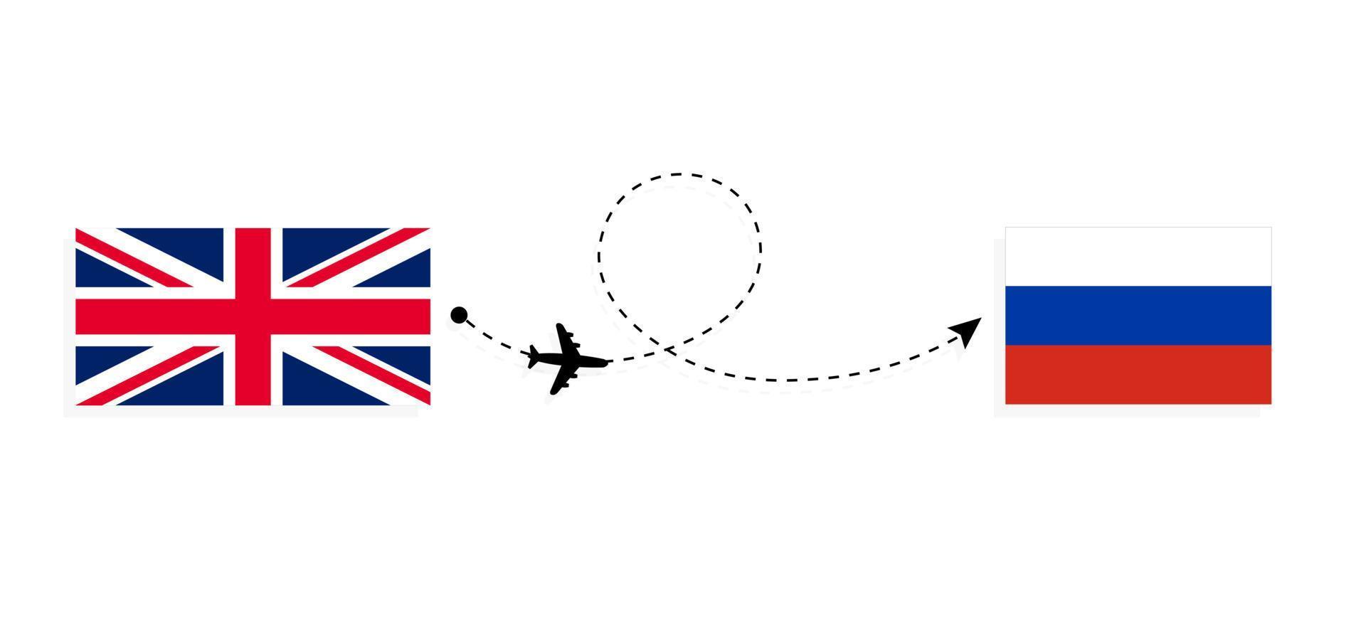 vlucht en reis van het verenigd koninkrijk van groot-brittannië naar rusland per passagiersvliegtuig reisconcept vector