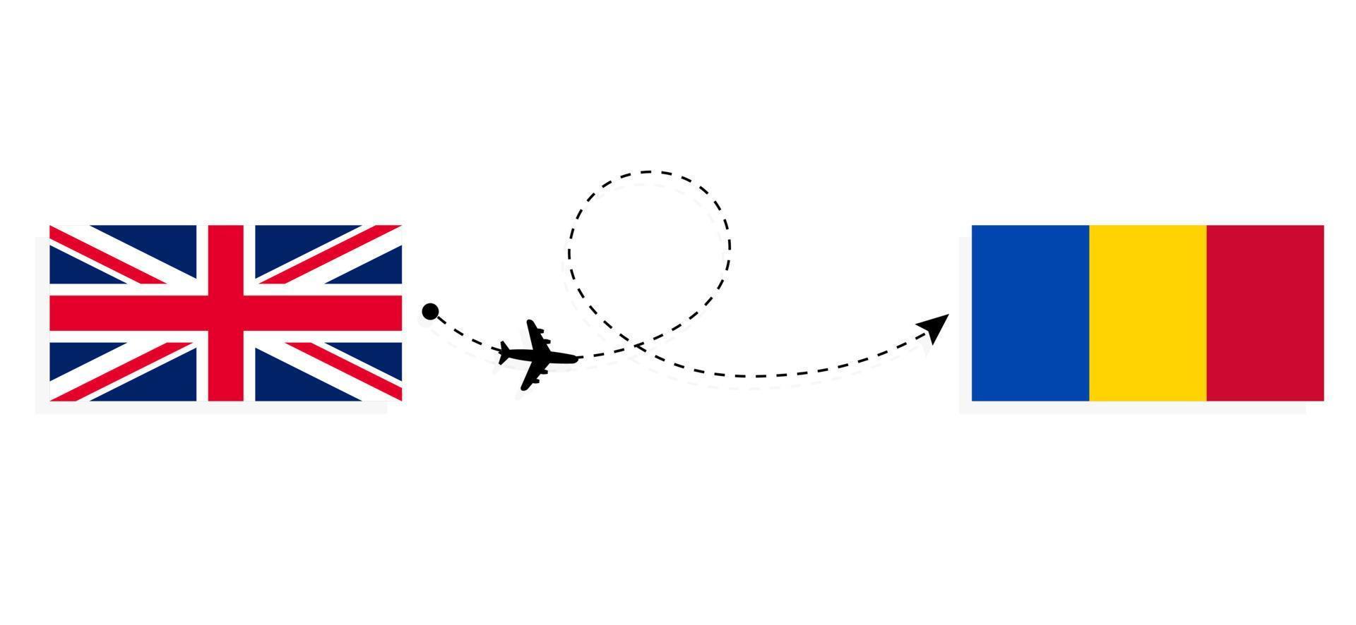 vlucht en reis van het Verenigd Koninkrijk van Groot-Brittannië naar Moldavië per reisconcept voor passagiersvliegtuigen vector