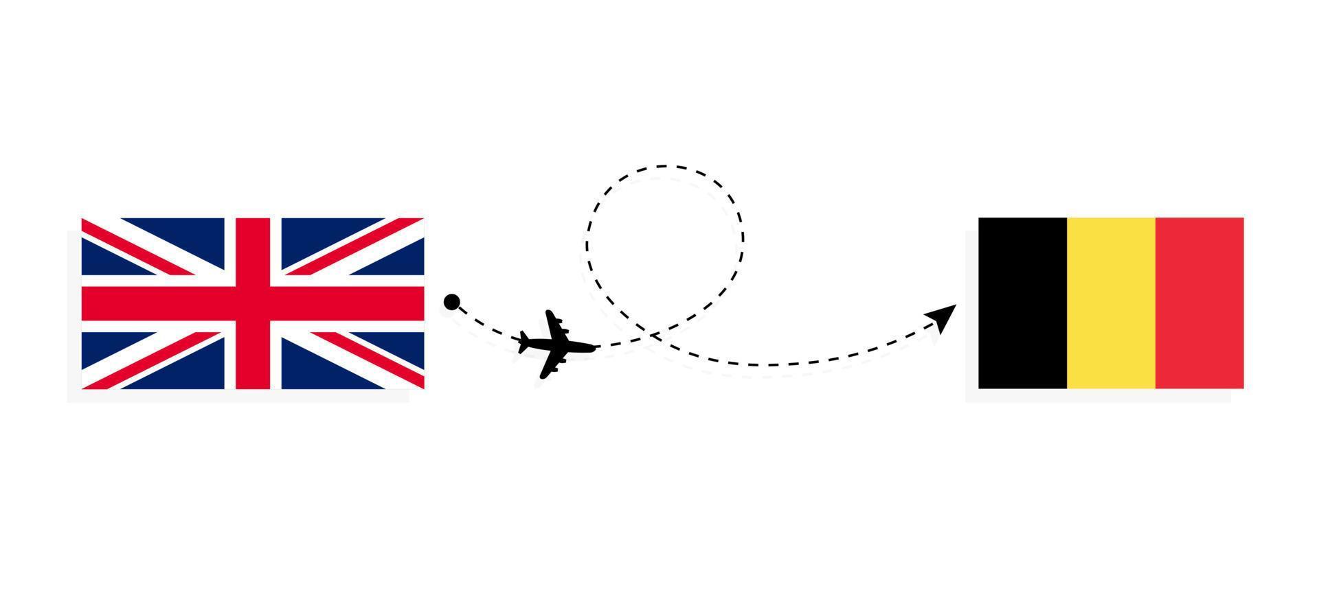 vlucht en reis van het verenigd koninkrijk van groot-brittannië naar belgië per passagiersvliegtuig reisconcept vector