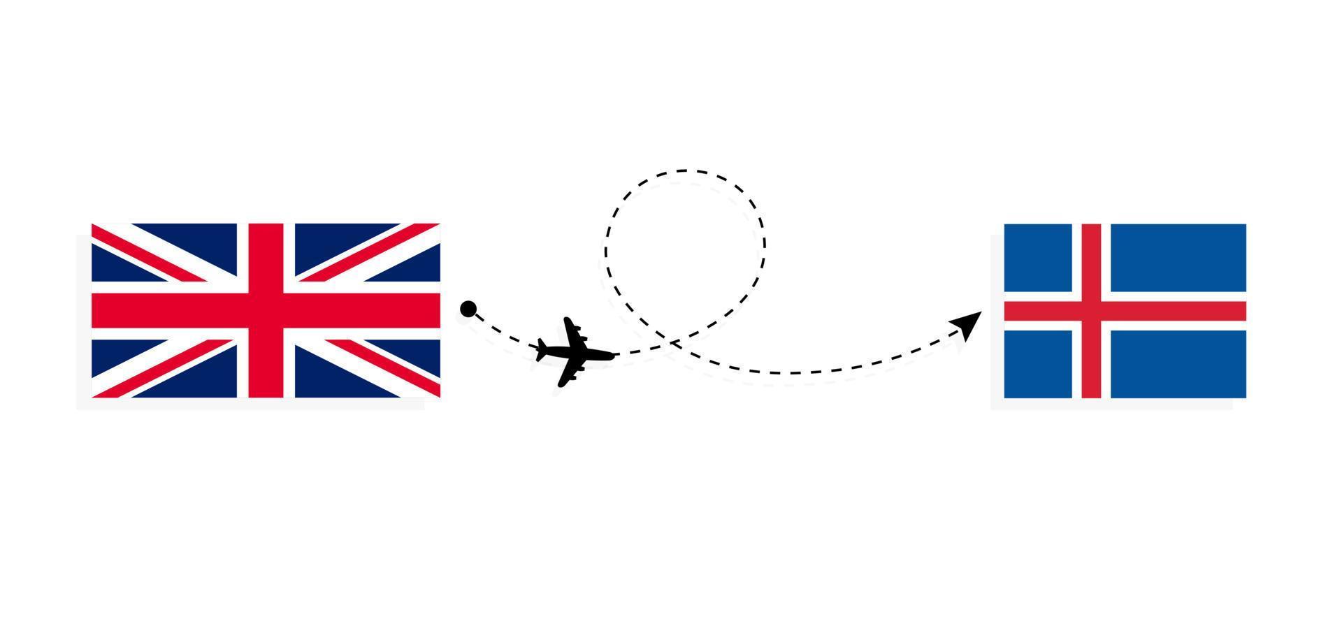 vlucht en reis van het verenigd koninkrijk van groot-brittannië naar ijsland per passagiersvliegtuig reisconcept vector