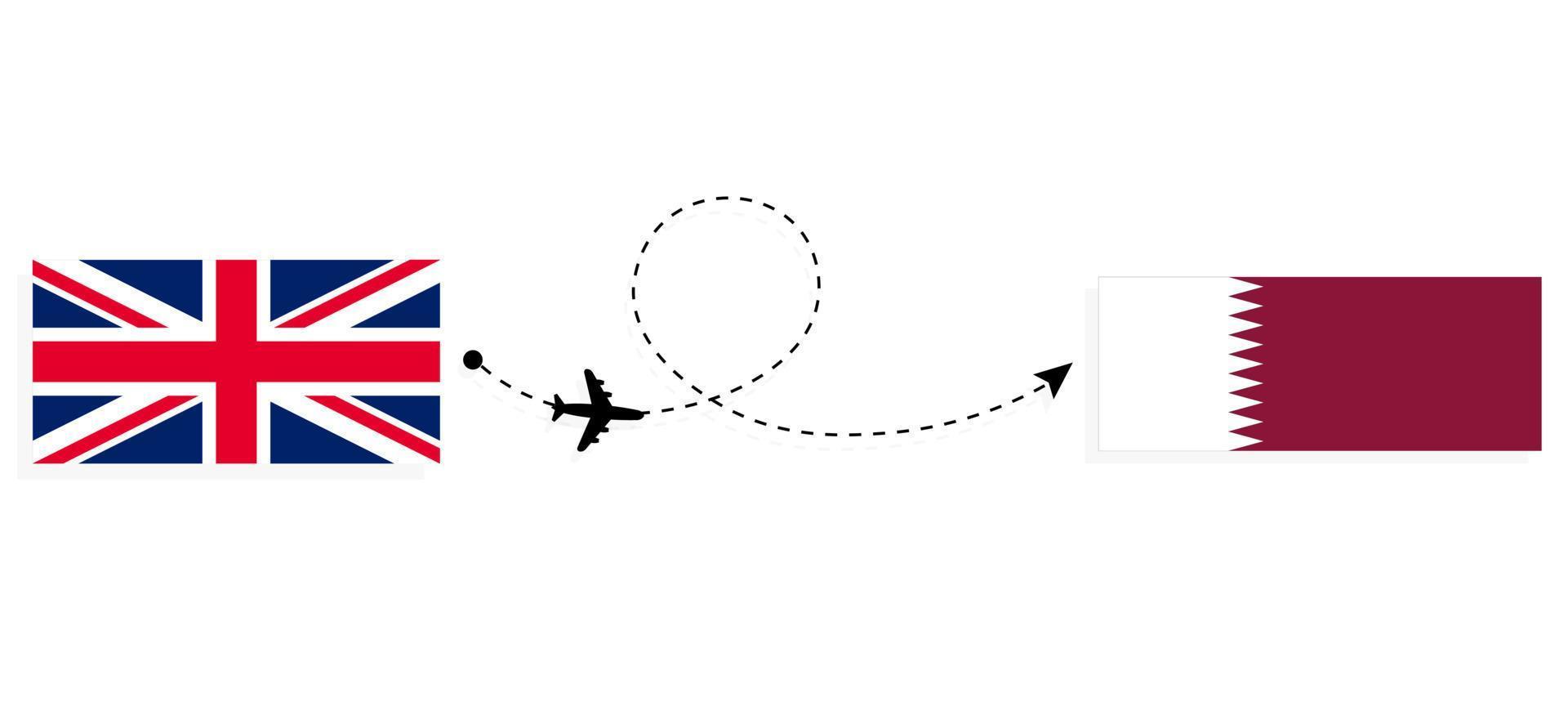 vlucht en reis van het verenigd koninkrijk van groot-brittannië naar qatar per passagiersvliegtuig reisconcept vector