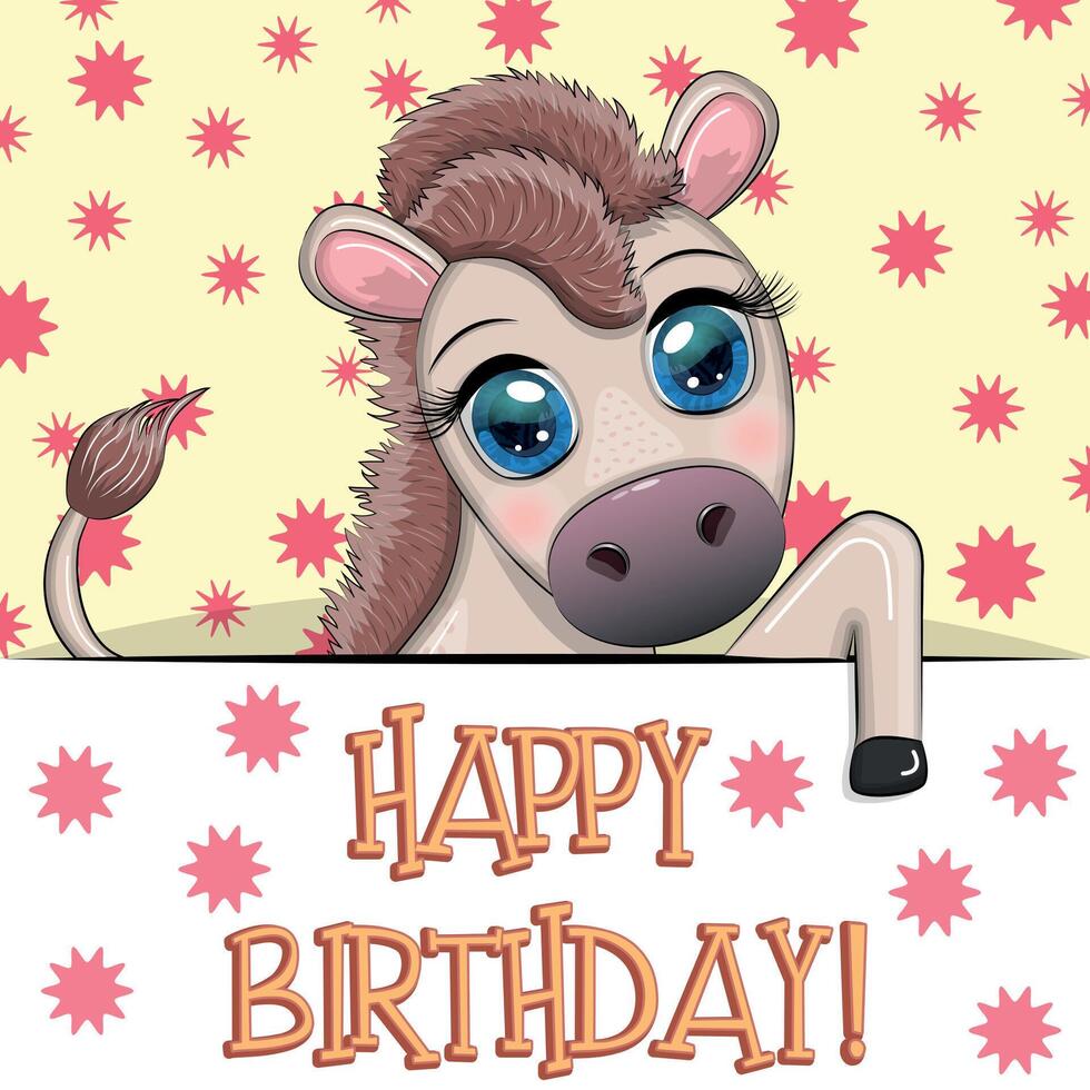 gelukkig verjaardag kaarten met dieren. schattig held met mooi ogen vector